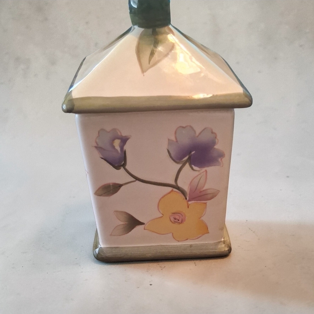 Ceramic Floral Canister in Green, Yellow and Purple Kitchen Home Decor Accents